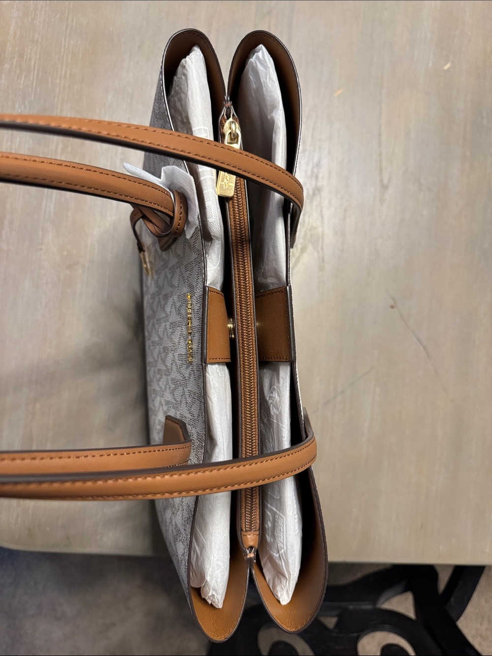 Michael Kors Cream and Brown Signature Tote - Picture 3 of 4